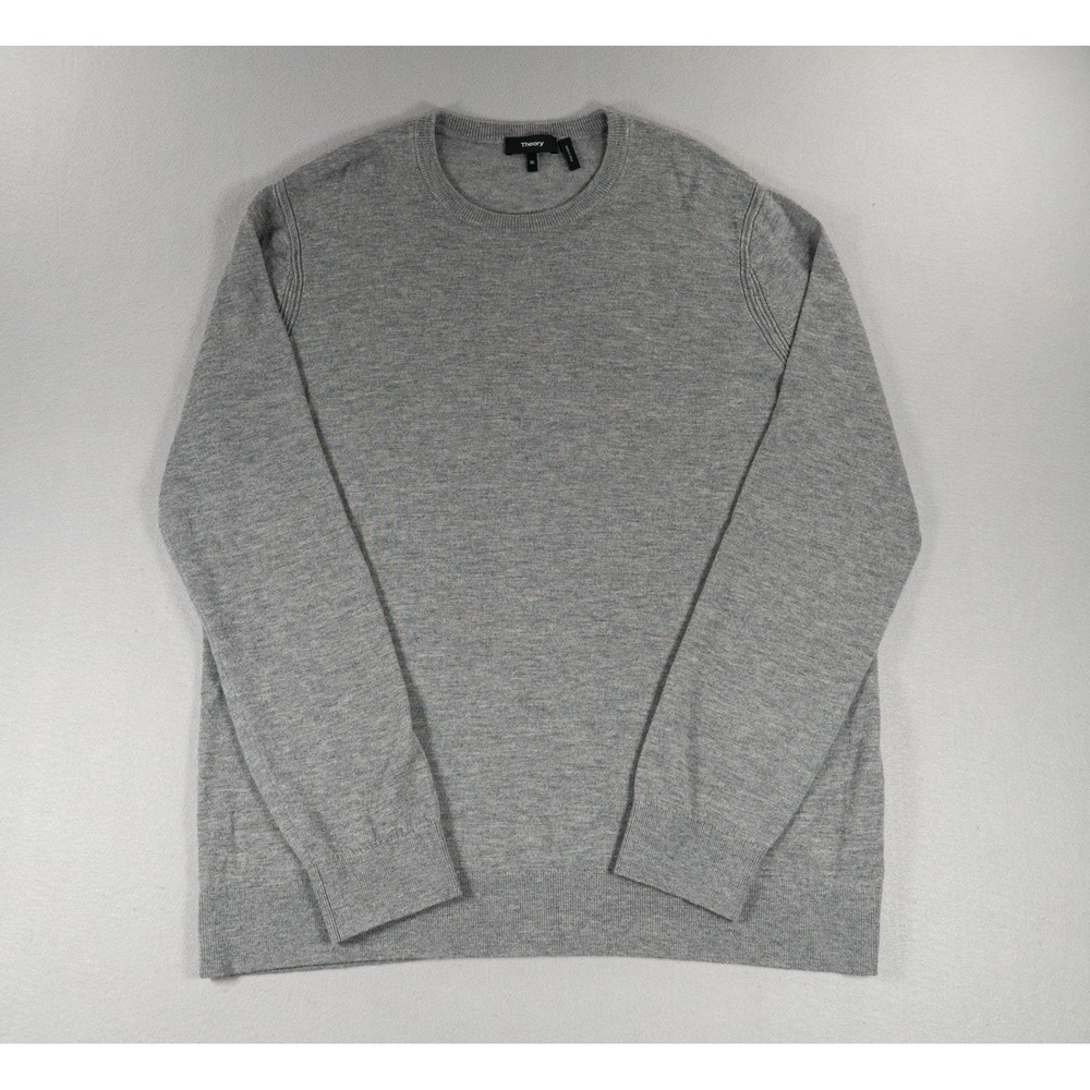 Theory Mens Riland P Harman Merino Wool Blend Crewneck Sweater Grey‎ XL